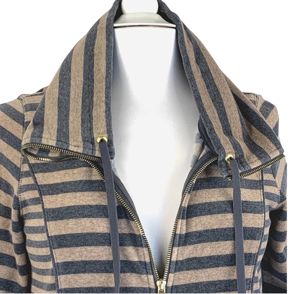 Calvin Klein Velour Striped Drawstring Turtleneck Zip Up Jacket size X-Small - Picture 7 of 16